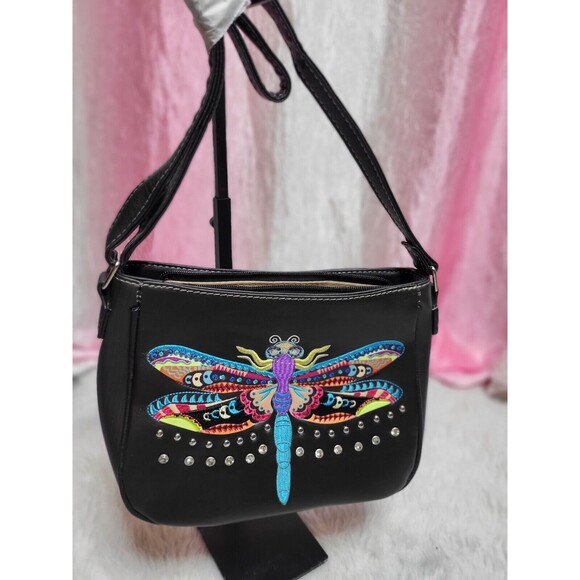 Dragonfly Colorful Embroidered Handbag Chrystal Conceal Carry Purse - Picture 2 of 8